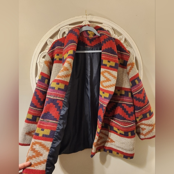 Vintage Circle T Multicolored Aztec Tribal Wool Button Up Jacket. - Picture 5 of 10